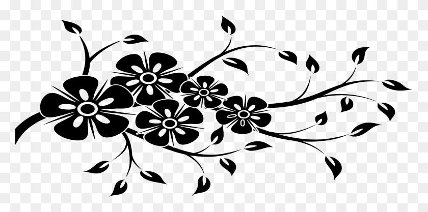 2396x1098 Flowery Branch Flourish Clip Royalty Free Flower Branch Clip Art, Gray, World Of Warcraft HD PNG Download