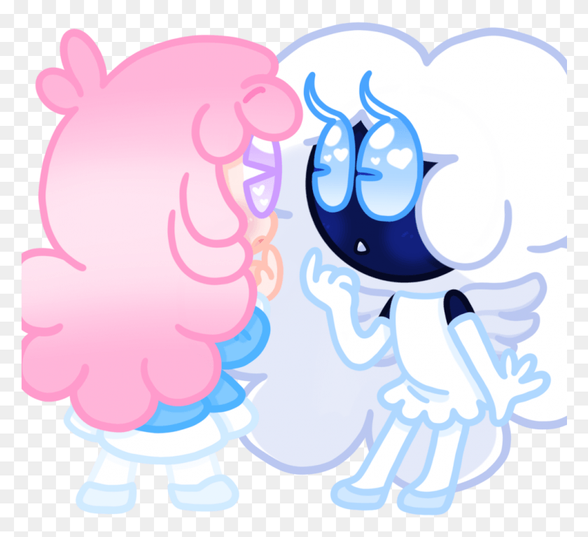 1025x931 Fluffy Cloud Haired Angel Meets Poofy Pink Haired Angel Cartoon, Hand, Graphics HD PNG Download