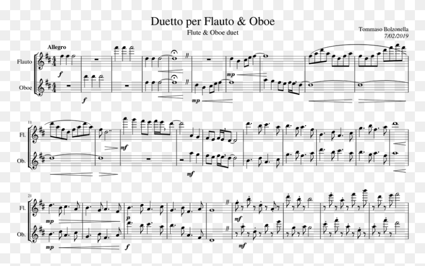 805x480 Flute And Oboe Duet Sheet Music For Flute Oboe Sheet Music, Gray, World Of Warcraft HD PNG Download