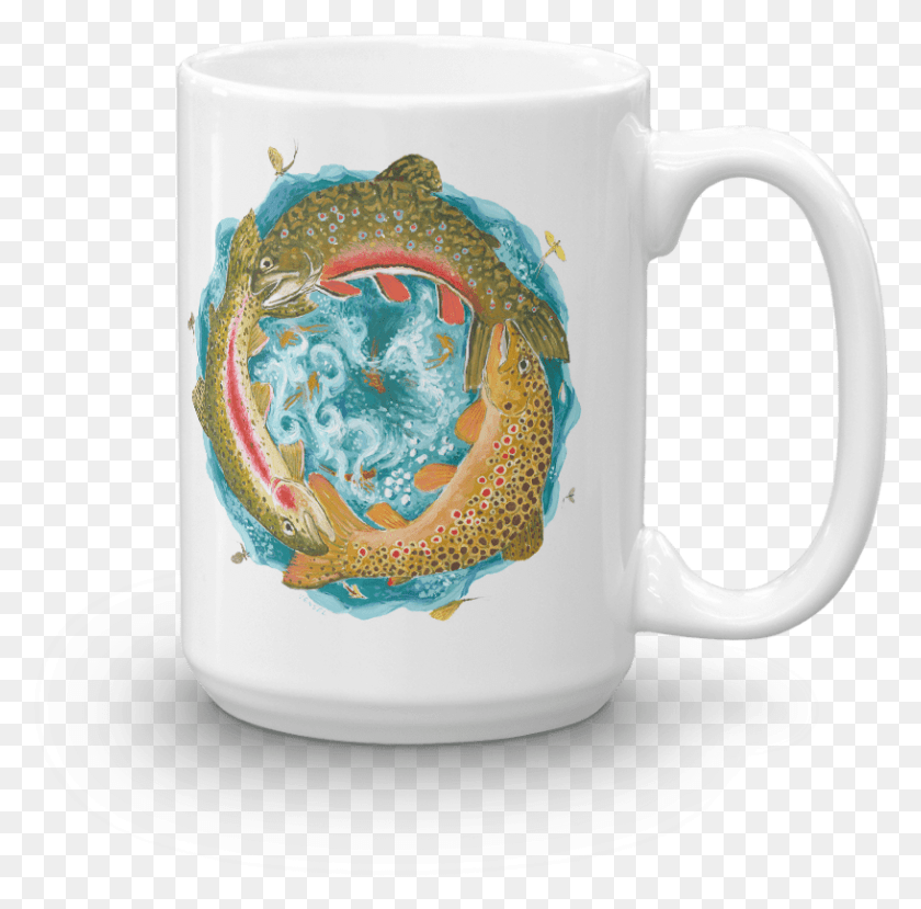 816x805 Fly Fishing Mug With Brown Trout Brook Trout Rainbow Happy 21st Work Anniversary, Coffee Cup, Cup, Jug HD PNG Download
