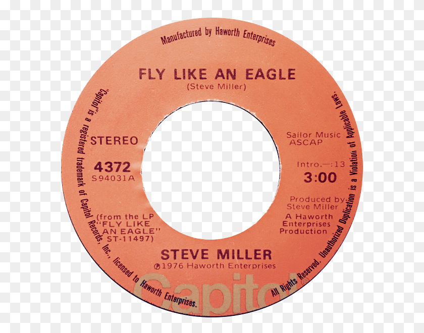 600x600 Fly Like An Eagle By Steve Miller Us Vinyl A Side Circle, Label, Text, Tape HD PNG Download