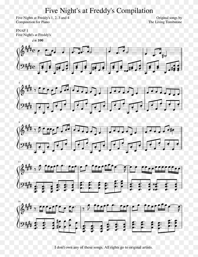 710x1031 Fnaf Songs 1 2 3 And 4 By The Living Tombstone Sheet If It39s Your Last Piano Sheet, Gray, World Of Warcraft HD PNG Download