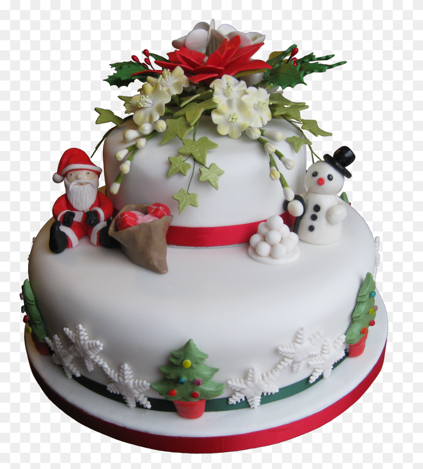 2362x2643 Fondant Covered 2 Tier Cake Decorated With Gum Paste Christmas Cake With Poinsettia HD PNG Download