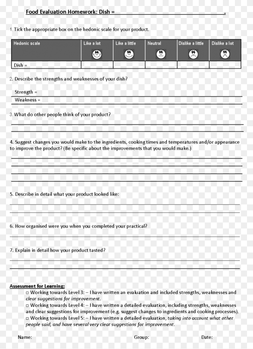 789x1114 Food Evaluation Sheet 145399 Food Evaluation Sheet, Text, Gray, Minecraft HD PNG Download