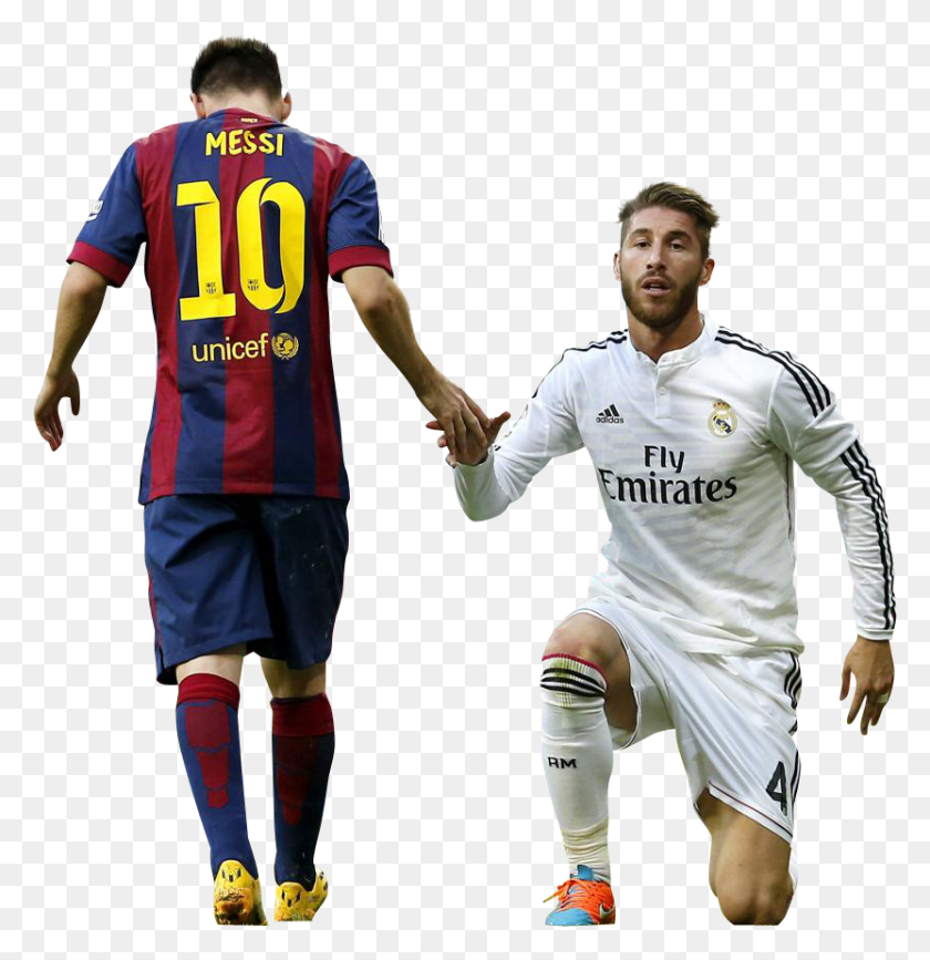 832x861 Footyrenders On Twitter Messi Y Ramos, Persona, Ropa, Pantalones Cortos Hd Png