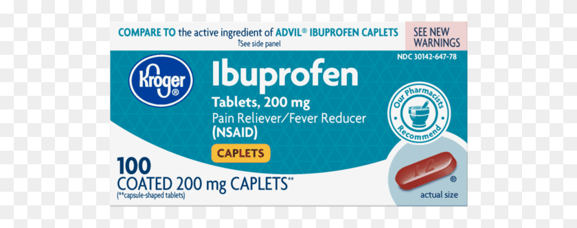 522x273 For Kroger Ibuprofen Caplets 200 Mg Kroger, Text, Label, Paper HD PNG Download