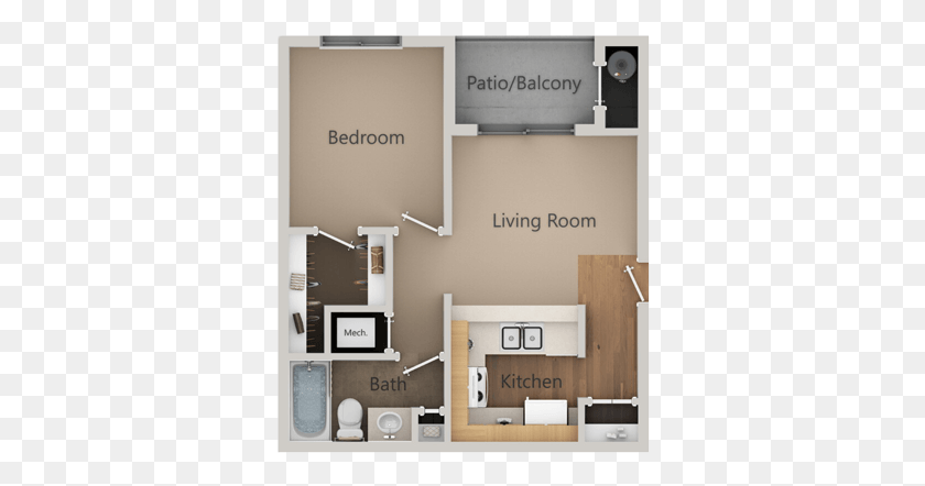 340x382 For The One Bedroom One Bath A Floor Plan California One Bedroom Apartment Floor Plans, Floor Plan, Diagram, Plot HD PNG Download