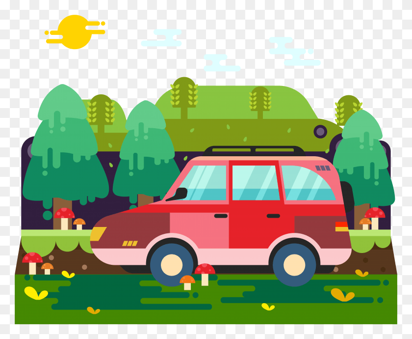 7859x6353 Forest Jungle Plants Trees And Vector Image, Fire Truck, Truck, Vehicle HD PNG Download