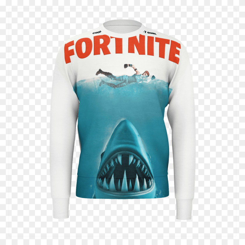 1024x1024 Fortnite X Jaws Movie Poster Sweater Long Sleeved T Shirt, Clothing, Apparel, Sleeve HD PNG Download