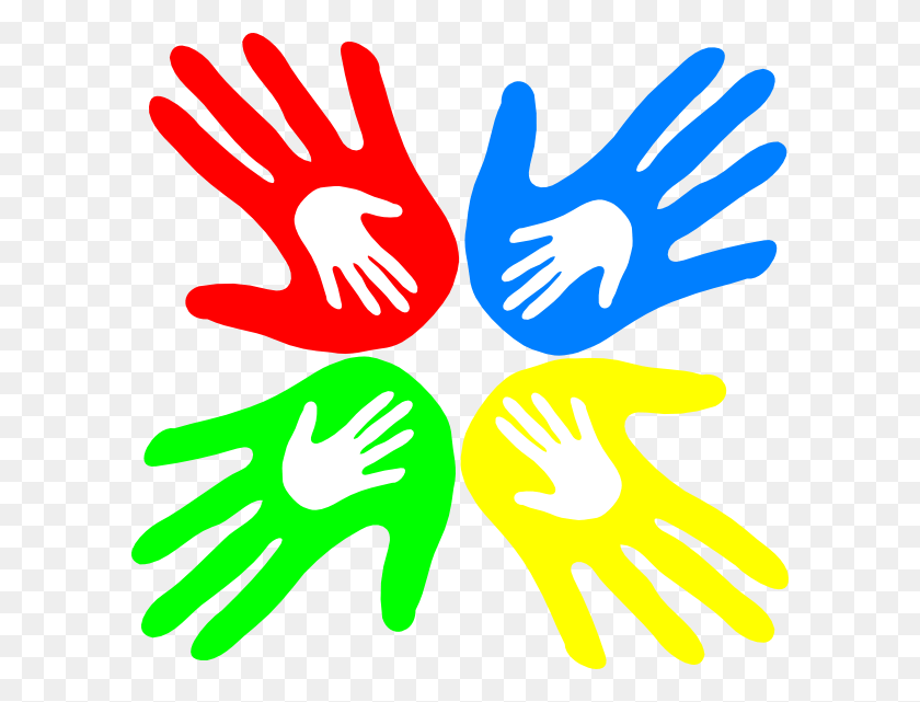 600x581 Four Colored Hands 45 Degree Svg Clip Arts 600 X 581 Clip Art Colorful Hands, Hand, Clothing, Apparel HD PNG Download