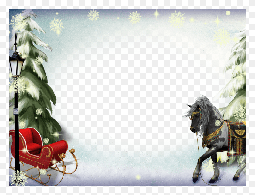 1024x768 Рамка Рождество Зимний Счастливый Жеребец, Лошадь, Млекопитающее, Животное Hd Png Download