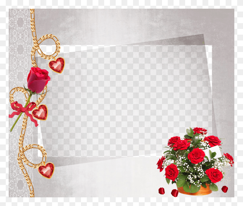 859x720 Frame Framework Grey Love Heart Red Roses Flower Basket For Wedding, Plant, Blossom, Floral Design HD PNG Download