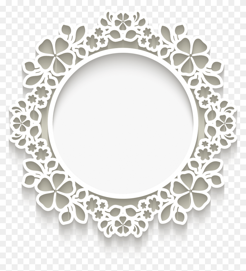 1024x1134 Frame White 3d Circle Portrait Flowers Decor Doily Background Vector Free, Lace, Chandelier, Lamp HD PNG Download