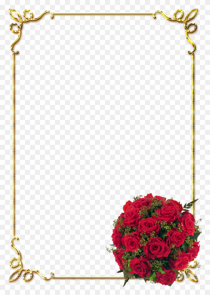 1094x1573 Frames Douradas Com Rosa Vermelhas Borders Flowers Design Free, Plant, Flower, Blossom HD PNG Download