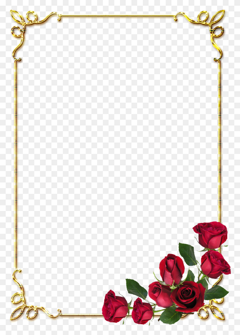1100x1573 Descargar Png Frames Douradas Com Rosa Vermelhas Borders Flowers Design Free, Planta, Actividades De Ocio, Flor Hd Png