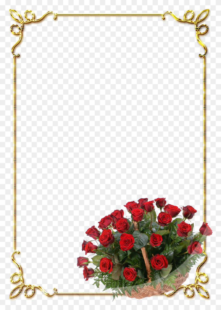 1088x1562 Рамки Douradas Com Rosa Vermelhas Цветочный Дизайн Бордюров, Растение, Цветок, Цветение Hd Png Скачать