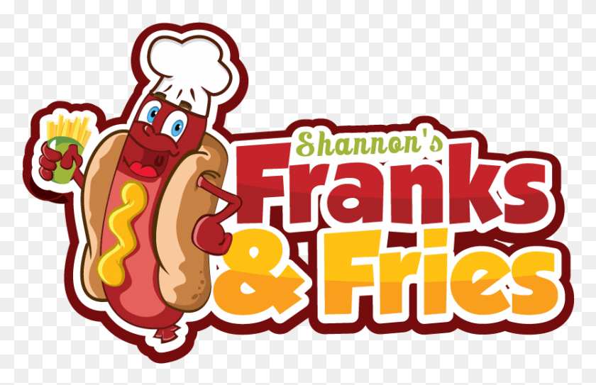 833x516 Descargar Png Franks And Fries Cincinnati Ohio Hot Dog De Dibujos Animados, Texto, Comida, Dulces Hd Png