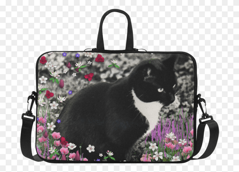 702x543 Freckles In Flowers Ii Black White Tuxedo Cat Macbook Optical Illusion Bags, Bag, Pet, Mammal HD PNG Download