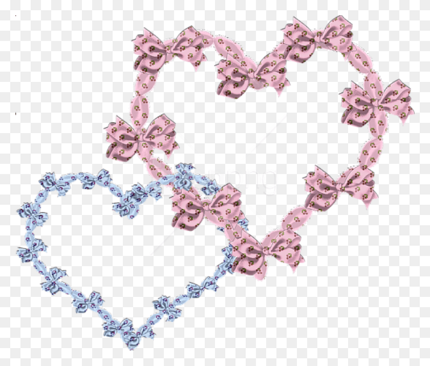 850x714 Png Сердце, Розовое И Синее Прозрачное Ожерелье, Бумага, Палочка, Конфетти