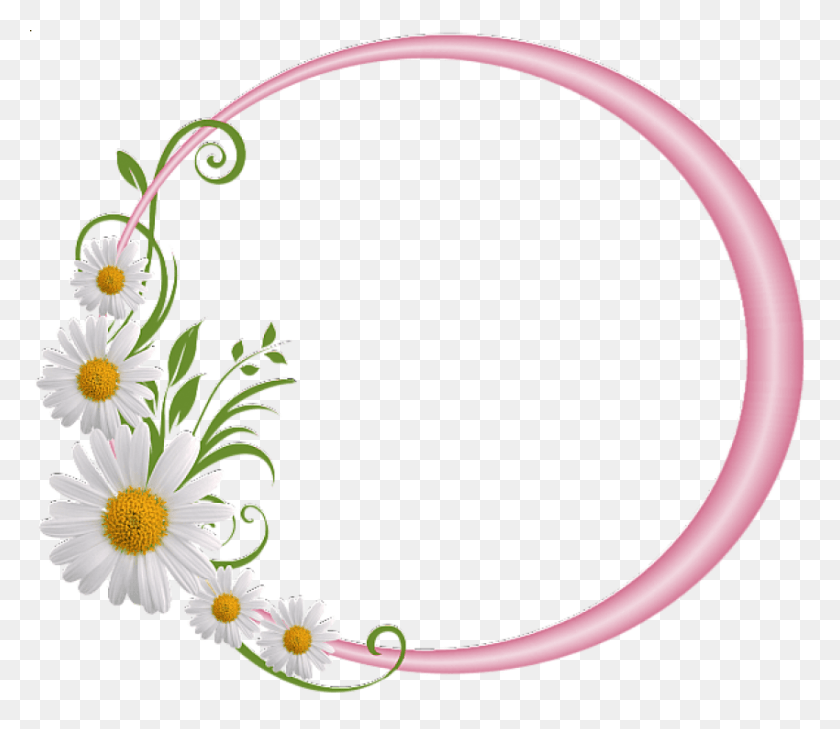 850x730 Free Best Stock Photos Pink Round Frame With Daisies Floral Round Frame, Graphics, Floral Design HD PNG Download