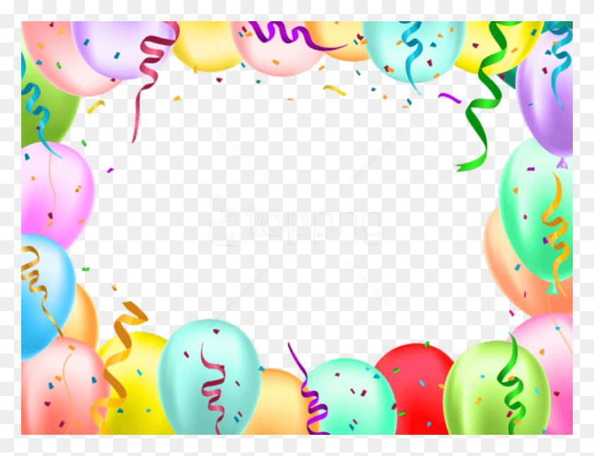 850x638 Free Birthday Border With Balloons Transparent Transparent Birthday Border Clipart, Paper, Confetti, Ball HD PNG Download
