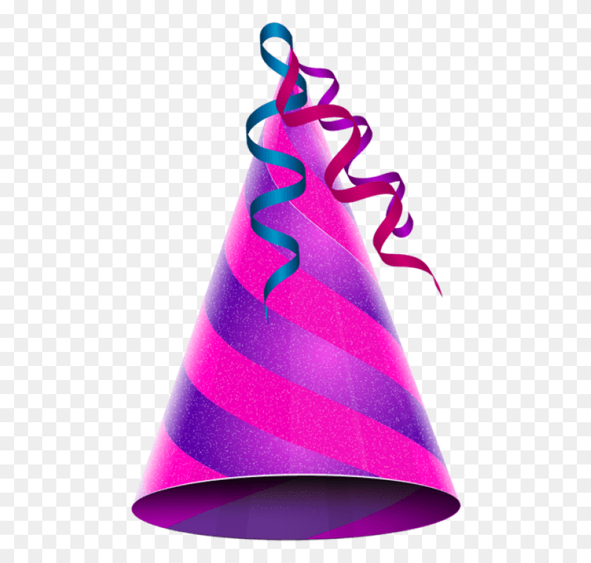 472x740 Free Birthday Party Hat Purple Pink Transparent Background Birthday Hat, Clothing, Apparel, Party Hat HD PNG Download