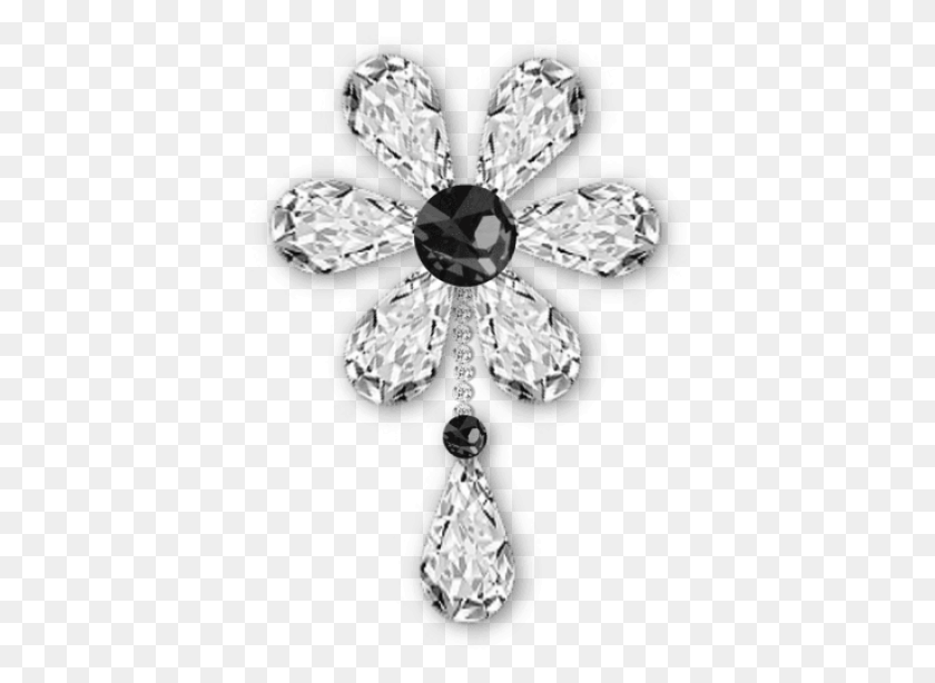 396x554 Free Black And White Diamond Flower Jewelry Flower Brooch Transparent Background, Accessories, Accessory, Gemstone HD PNG Download