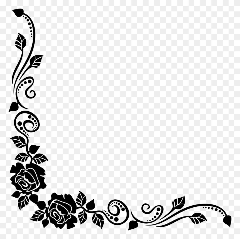 1626x1620 Черная Роза Лучшие Границы Цветочный Букет Розы Границы Дизайна Черно-Белое, Графика, Цветочный Дизайн Hd Png Скачать