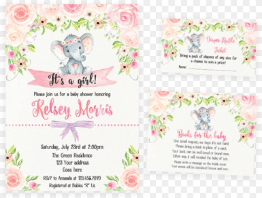 850x645 Blush Pink Floral Elephant Baby Shower Blush Pink Floral Baby Invites, Paper, Text, Animal, Bear Transparent PNG