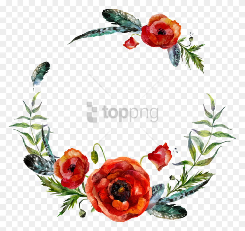 850x799 Free Bohemian Flower Image With Transparent Red Flower Wreath Watercolor, Plant, Blossom, Floral Design HD PNG Download