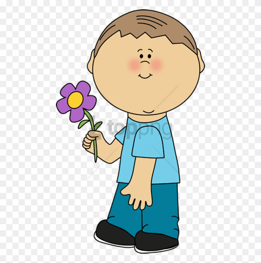 480x785 Free Boyflower Boy With Flower Clipart, Smelling HD PNG Download