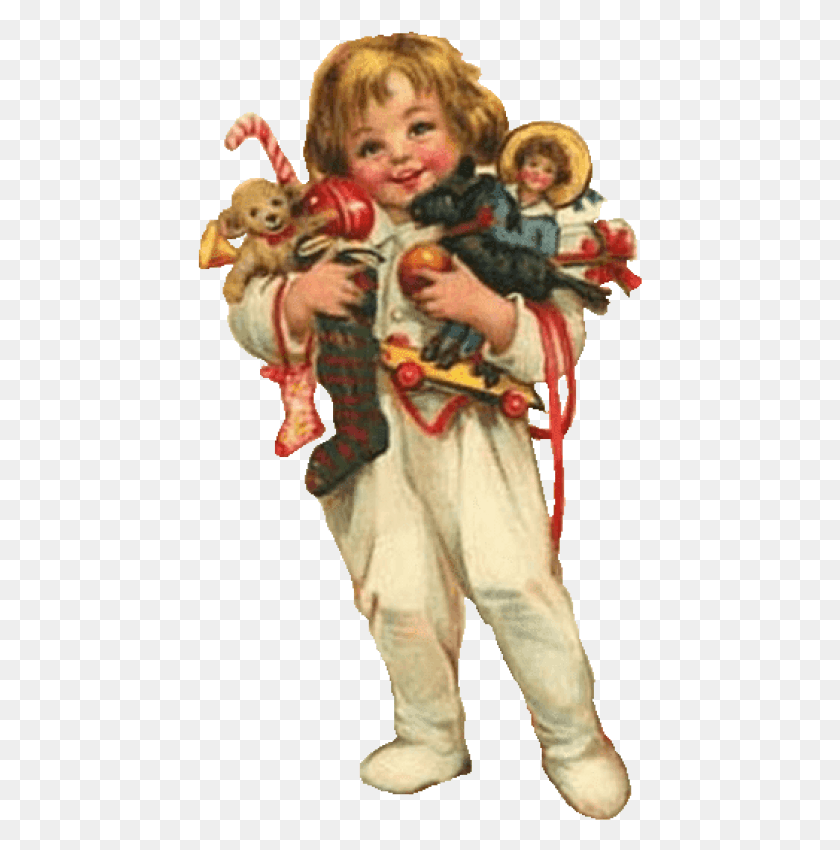 445x790 Free Child With Vintage Toys Images Christmas Cards, Person, Human, Costume HD PNG Download