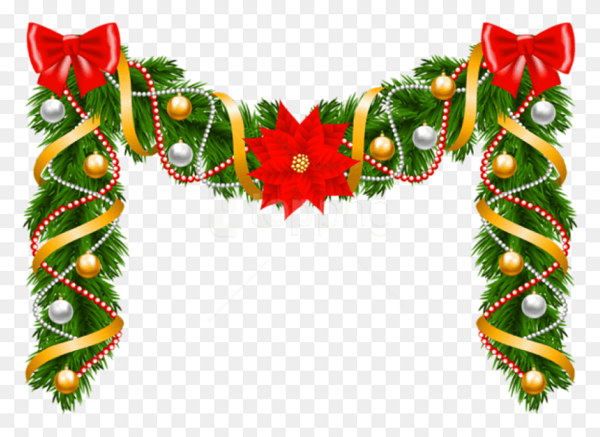 822x583 Free Christmas Deco Garland Christmas Design Borders, Tree, Plant, Graphics Hd Png Descargar