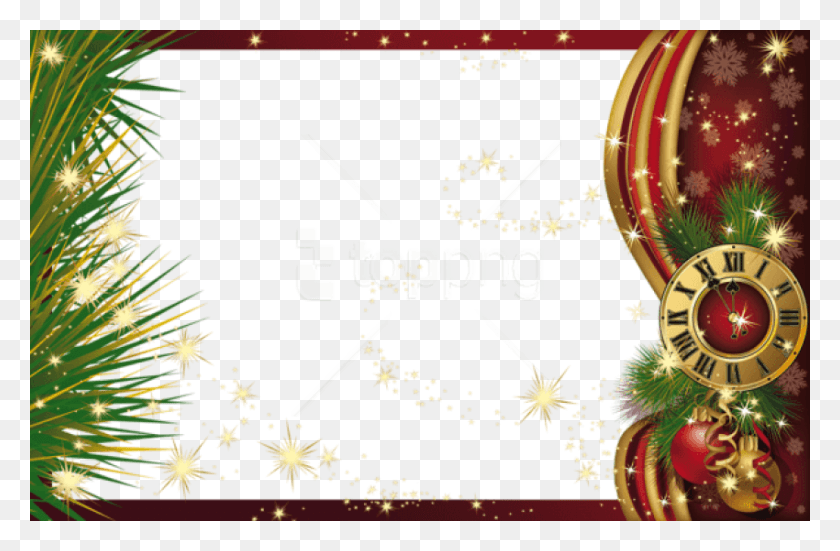 850x536 Descargar Png Marco De Navidad Con Reloj De Fondo Árbol De Navidad Con Deseos, Gráficos, Diseño Floral Hd Png
