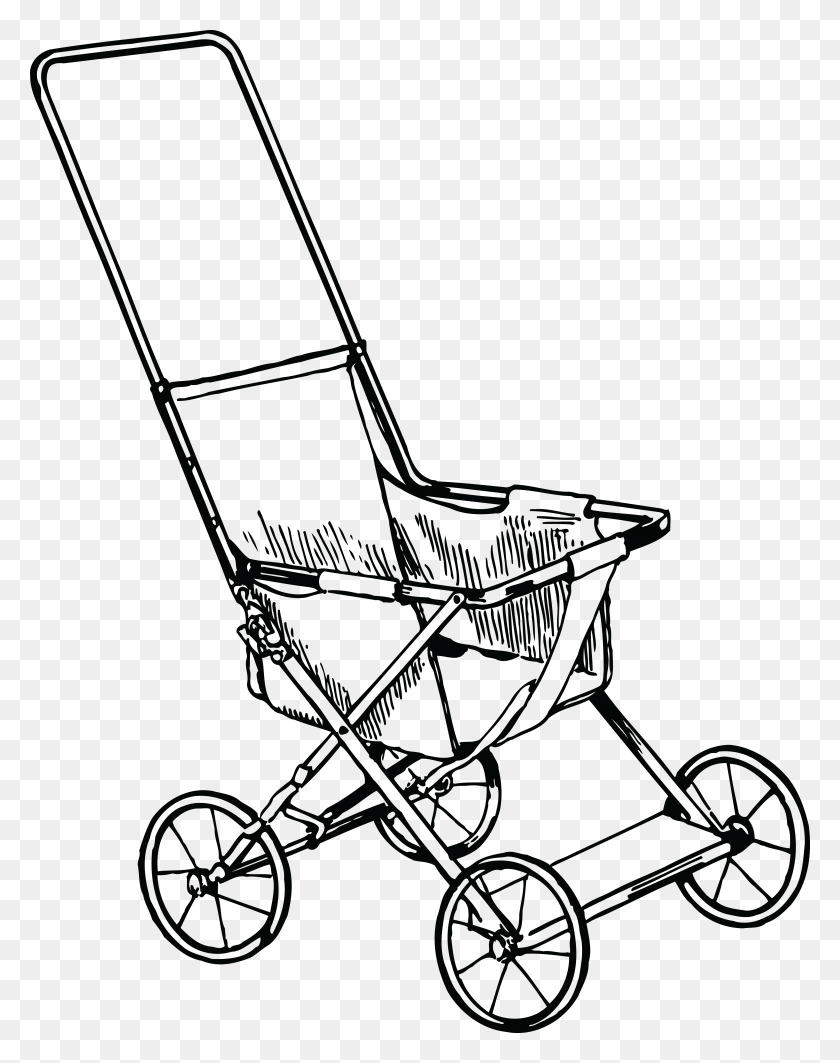 4000x5148 Free Clipart Of A Baby Stroller Stroller Clipart Black And White, Furniture, Chair, Wheel HD PNG Download
