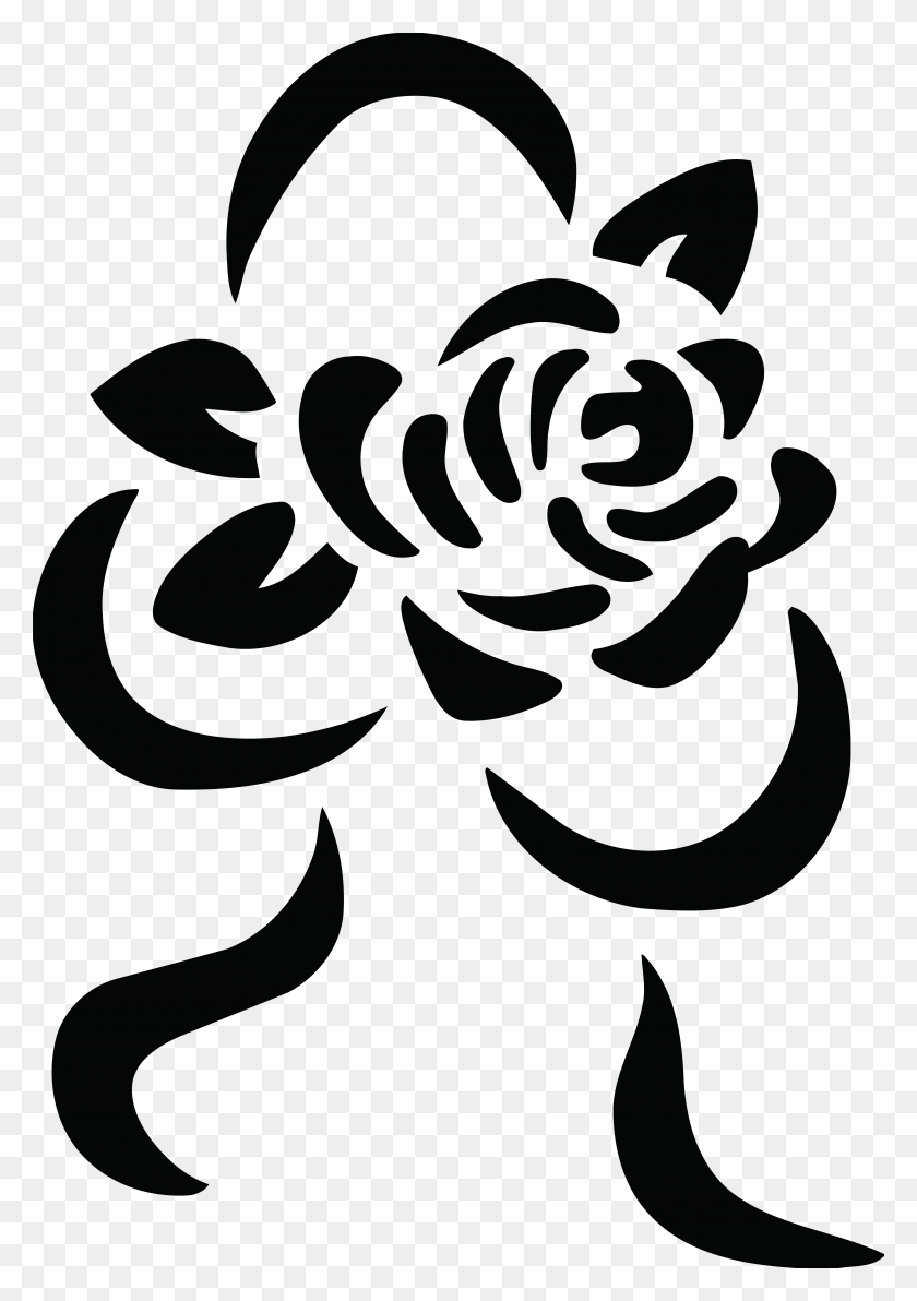 4000x5806 Free Clipart Of A Black And White Rose And Ribbon Bouquet Rosa Stilizzata, Text, Graphics HD PNG Download