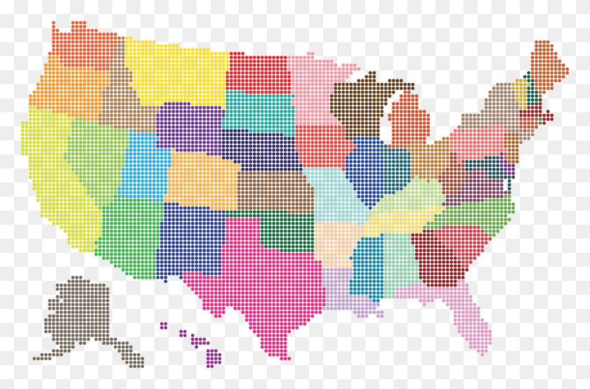 4000x2534 Free Clipart Of A Colorful United States Map Dots, Pattern, Graphics HD PNG Download