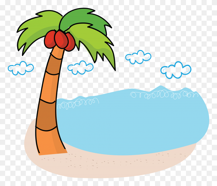 4000x3381 Free Clipart Of A Palm Tree And Beach Coconut Tree Beach .png, Tree, Plant, Outdoors HD PNG Download