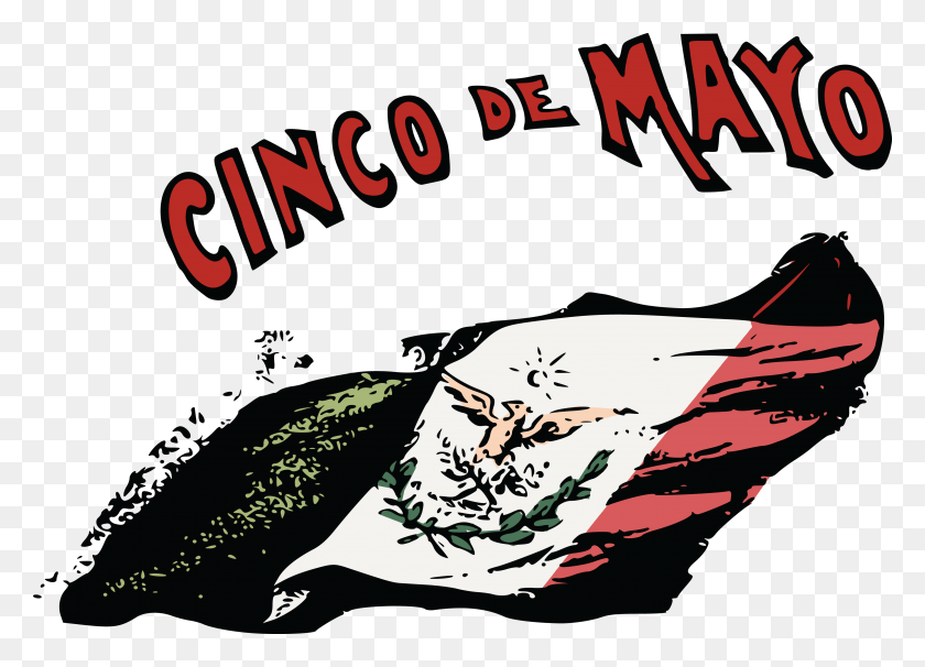 4000x2804 Free Clipart Of A Retro Mexican Flag And Cinoc De Mayo Transparent Cinco De Mayo Flag, Book, Novel, Text HD PNG Download
