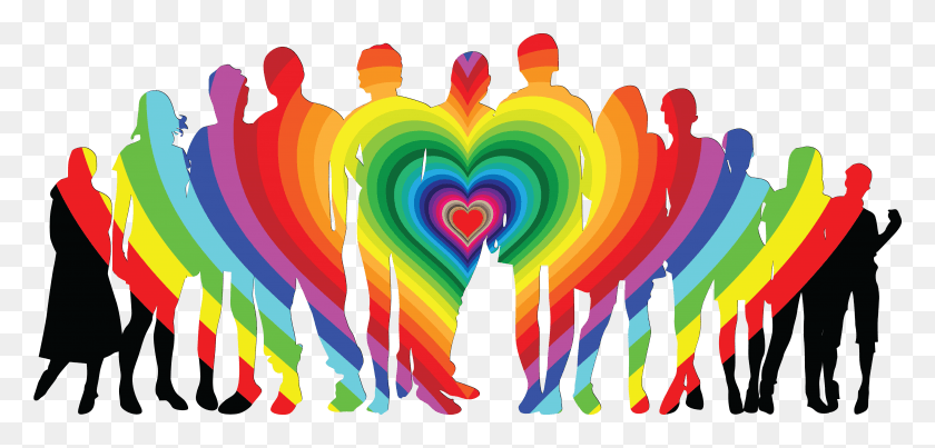 4000x1763 Free Clipart Of A Silhouetted Crowd With A Rainbow Love Big Family, Graphics, Modern Art HD PNG Download