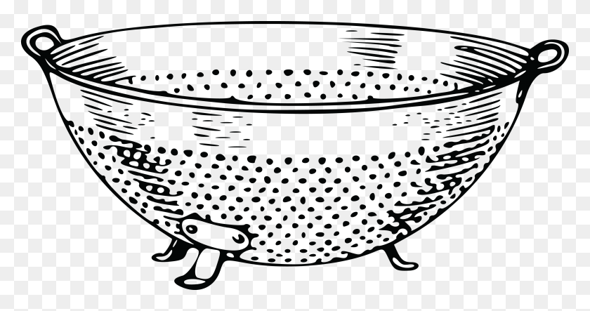 4000x1968 Free Clipart Of A Strainer Colander Black And White, Bowl, Tire, Computer Keyboard HD PNG Download