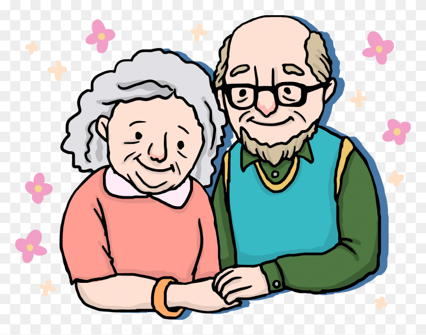 1347x1038 Free Couple Old Age Drawing Cartoon, Family, Senior Citizen, Reading HD PNG Download