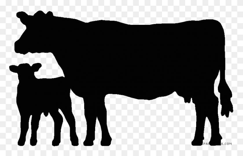 822x506 Free Cow And Calf Silhouette Clipart Angus Cow Calf Silhouette, Mammal, Animal HD PNG Download