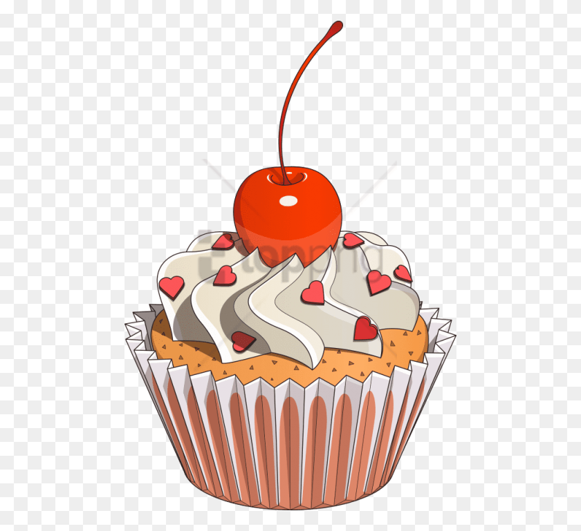 480x709 Free Cupcake Cherry Cake Cupcake Con Cereza Clipart, Crema, Postre, Comida Hd Png Descargar