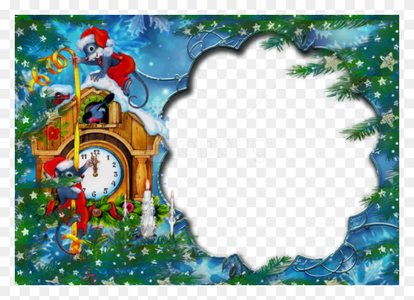 850x598 Free Cute Christmas Kids Photo Frame Background Disney Christmas Photo Frame, Analog Clock, Clock, Clock Tower HD PNG Download