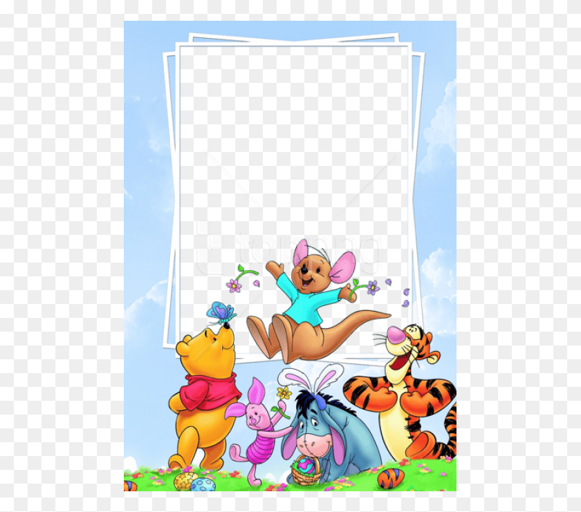 481x681 Descargar Png Marco Lindo Con Winnie The Pooh Y Sus Amigos Winnie The Pooh Es Una Niña, Texto, Comics, Libro Hd Png