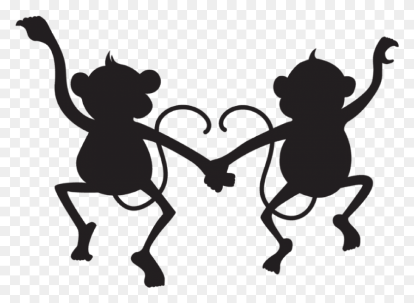 843x601 Free Cute Monkeys Silhouette Monkey Silhouette Clip Art, Cupid, Stencil HD PNG Download