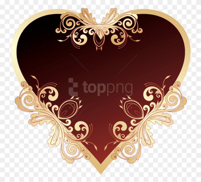 754x701 Descargar Png Corazón Rojo Oscuro Con Decoraciones Gráficos De Red Portátiles, Diseño Floral, Patrón Hd Png