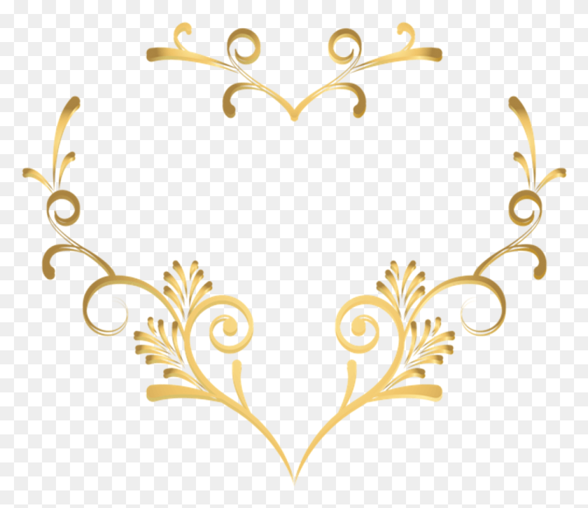 1010x862 Free Decorative Heart Clipart Photo Golden Decoration Frame, Floral Design, Pattern, Graphics HD PNG Download