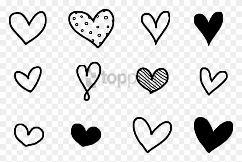 850x549 Free Doodle Heart Image With Transparent Background Tiny Heart Black And White Clipart, Stencil, Text, Label HD PNG Download